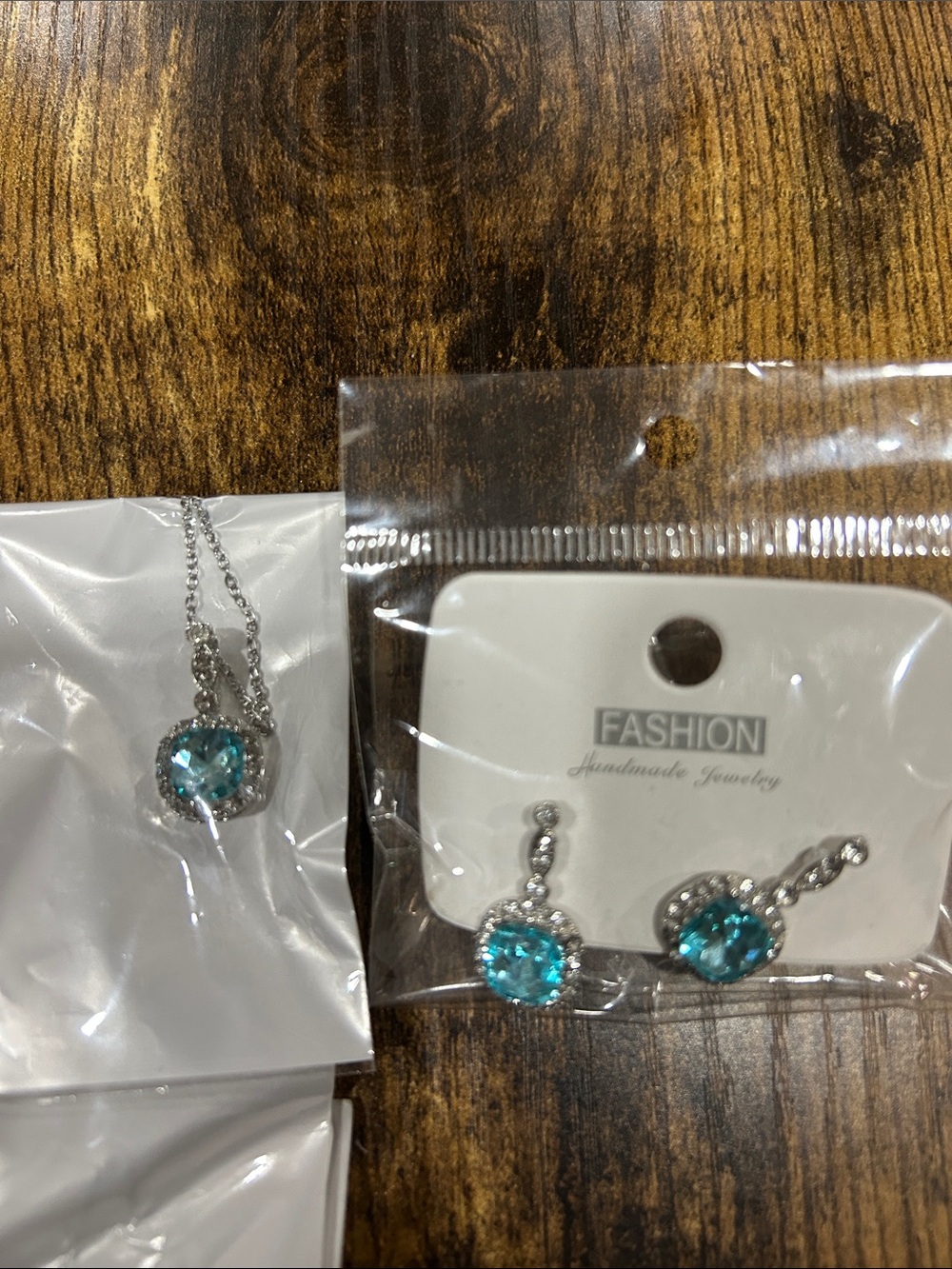 Teal Crystal Pendant Necklace and Earring Set